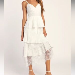 Lulus White Lace Tiered Midi Dress